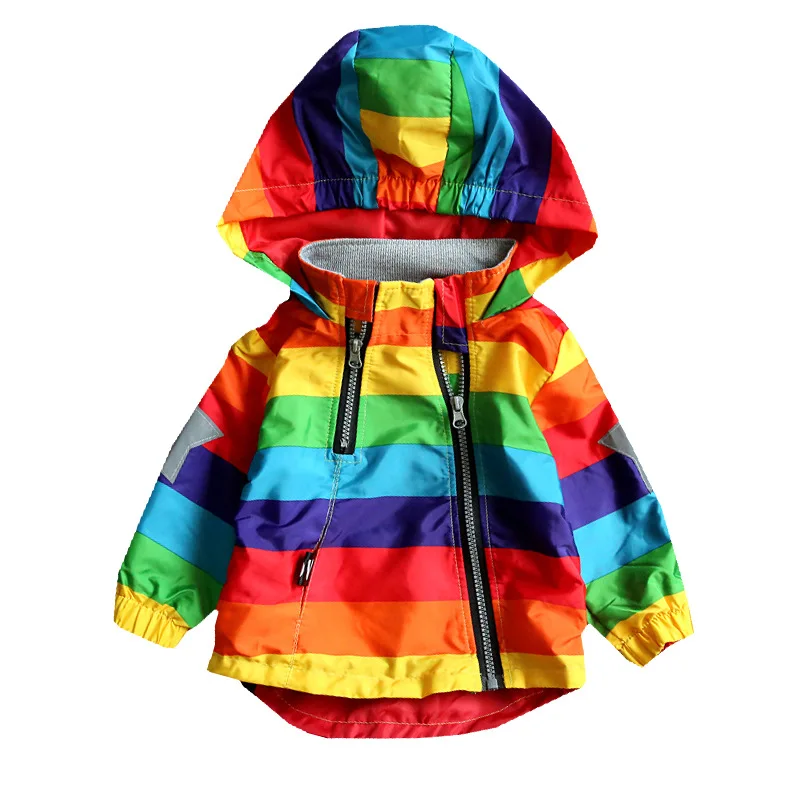 1-8TFashion Erkek Kız Gökkuşağı Ceket Kapşonlu Güneş Su Geçirmez çocuk Ceket Bahar Sonbahar Çocuk Giysileri Giyim Dış Giyim