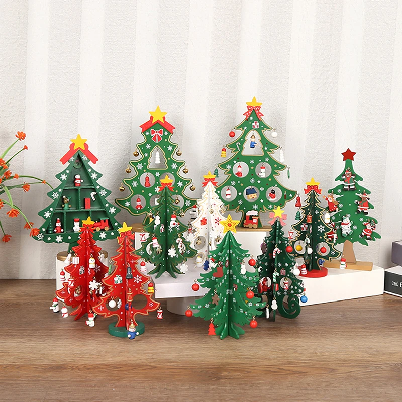 1 ADET El Yapımı Stereo Ahşap Noel Ağacı Beyaz / Yeşil / Altın Noel Ağacı çocuk Düzeni Noel Süslemeleri Süsler