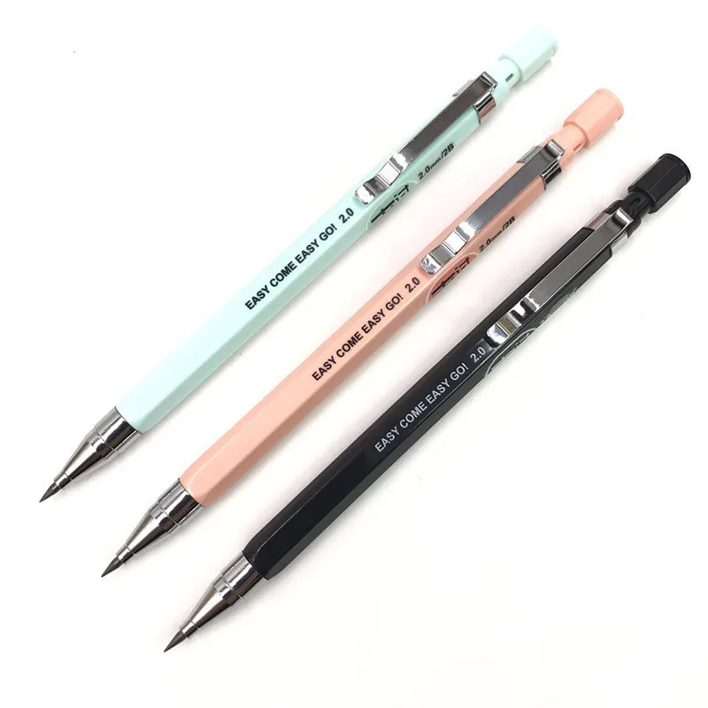 1 Adet Mekanik Kurşun Kalem, 2.0 Mm Kurşun Dolum, Siyah/Mavi/Pembe Varil Otomatik Kalem Sınavlar için Çizim Kore Kırtasiye