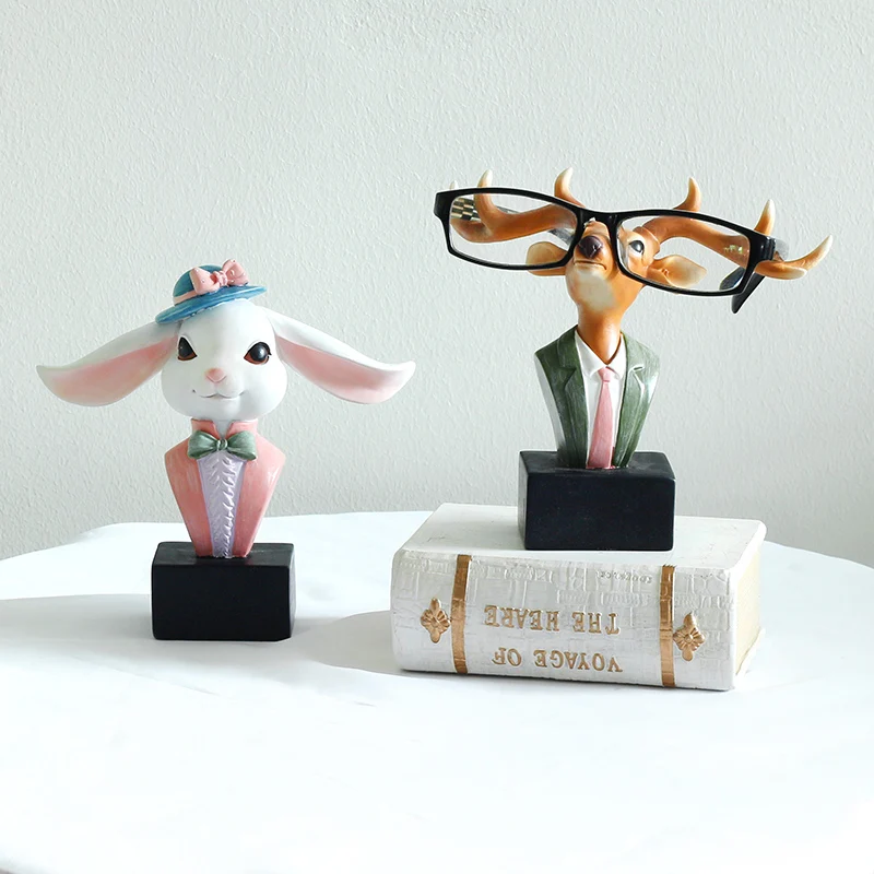 1 adet Reçine Hayvan Heykeli Tavşan Gözlük Standı Ren Geyiği Tasarım Güneş Gözlüğü Tutucu Heykelcik Ev Dekorasyon Süs