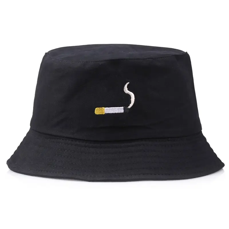 1 ADET Sigara Şekli Nakış Balıkçı Şapka Kova Şapka Hip Hop Düz Şapka Erkekler Kadınlar İçin Siyah Turuncu Renk