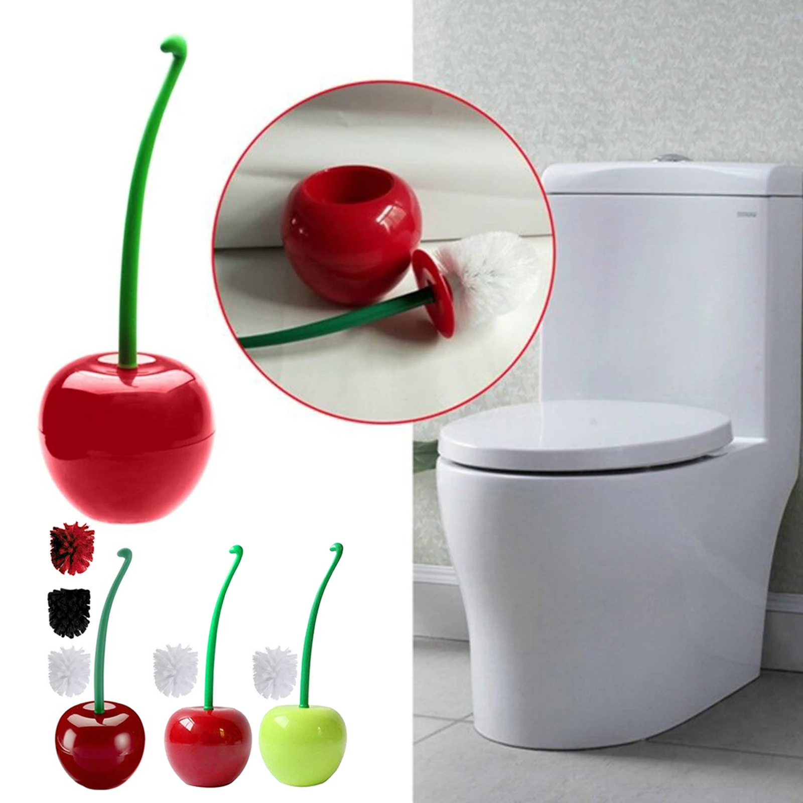 1 adet Yaratıcı Tuvalet Fırçası Seti Kiraz / Elma şekli Fırça Güzel Sevimli Fırçalayın Kalın Kafa İyice Temiz komodin Kırmızı Yeşil Beyaz