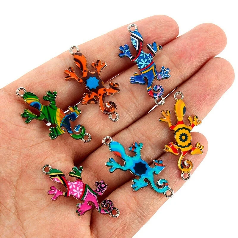 10/20 Adet Karışık Renk Gecko Charm Bağlayıcı Kolye DIY Kolye Boncuk Takı Yapımı Noel Charm