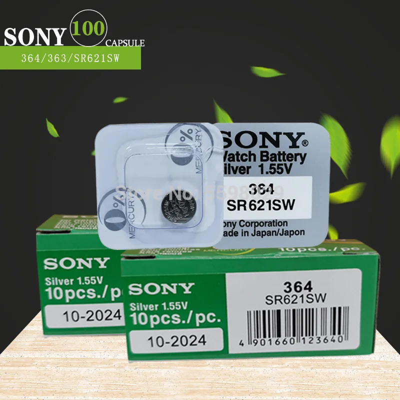 100 Adet Sony 621 İzle Pil AG1 LR621 sr621sw 364A 1.5 V LR60 Gümüş Oksit Düğme Pil Tek tahıl ambalaj