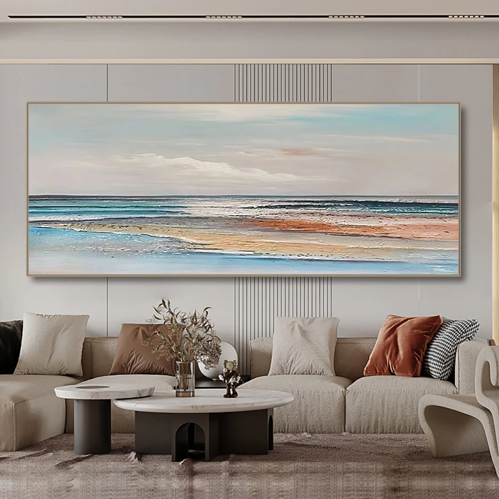 100 % El-boyalı Soyut Deniz Manzarası Skyline Yağlıboya tuval duvar Sanatı El Yapımı Yağlıboya Sanat Modern Oturma Odası Duvar Dekor