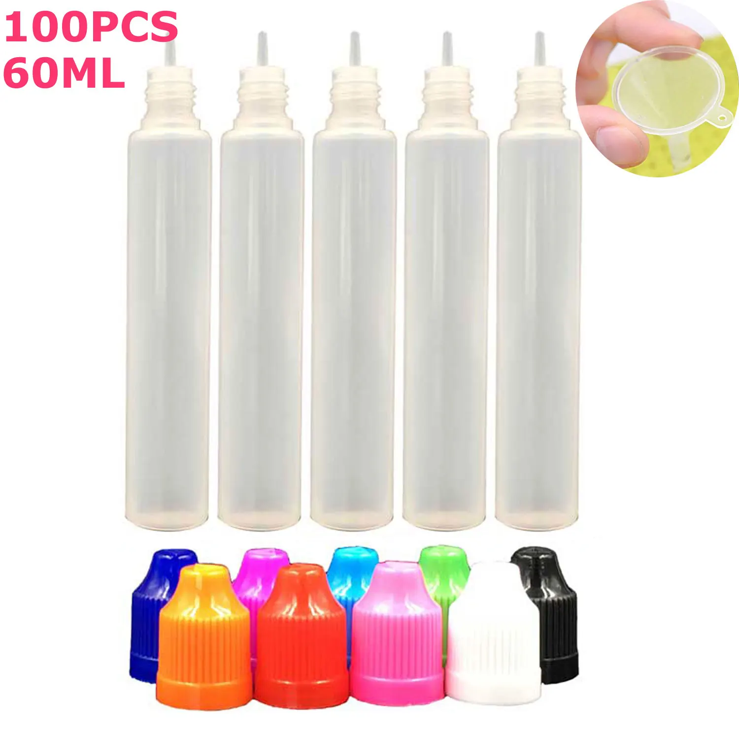 100 PCS X 60 ML AYPE Boş Uzun Kalem Şekilli Sıkılabilir Sıvı E Suyu Oli göz damlalık şişeler Kavanoz Konteynerler ile plastik Kapaklar İpuçları