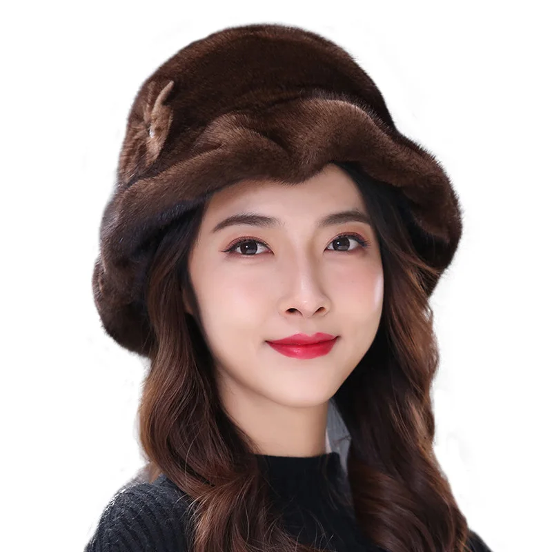 100 % Vizon Kürk Şapka Edamame Bere Kızlar İçin Yumuşak Kalınlaşmış Kürklü Bere Bayanlar Şapka Zarif Kış Açık Rüzgar Geçirmez Sıcak Şapka