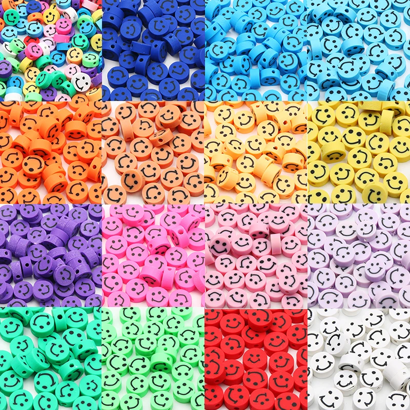 10mm 20-100 adet Renkli Gülen Yuvarlak Polimer Kil halka boncuk dağınık boncuklar Takı Yapımı İçin DIY Küpe Kolye Aksesuarları