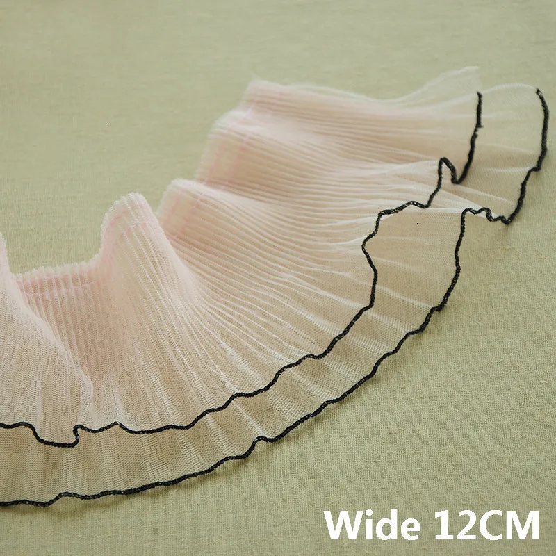 12CM Genişliğinde Çift Katmanlar Yumuşak Örgü Pilili Dantel Kumaş Yaka Manşet Elastik fırfır etekli Şerit Kadın Elbise Etekler DIY Dikiş Dekor