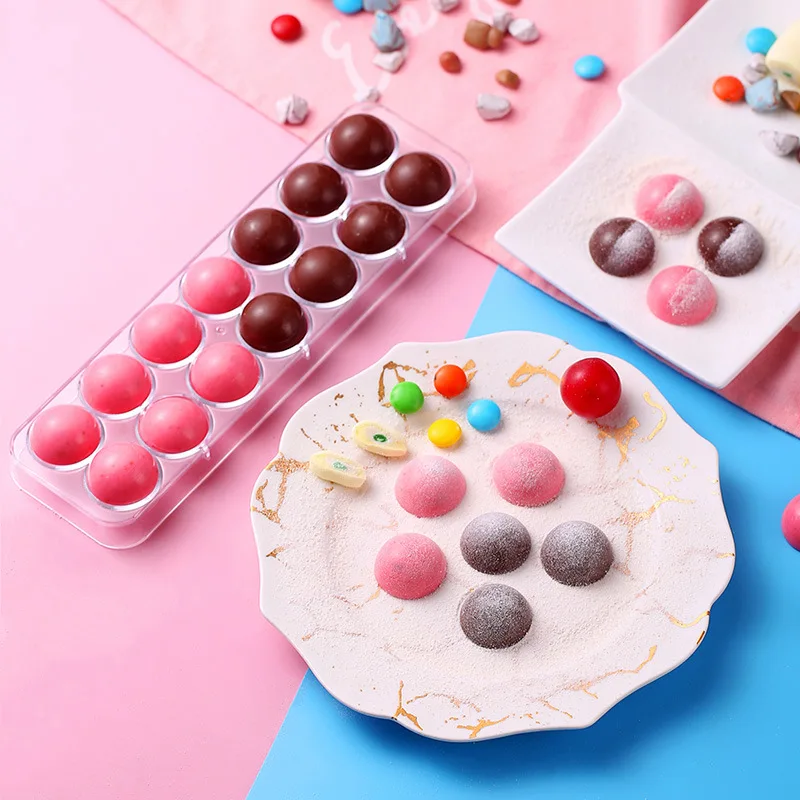 14 Delik Yarım Top 3D Polikarbonat Çikolata Kalıpları çikolata Şekerleme Kalıpları Plastik Tepsiler Ekmek Ve Şekerleme Araçları