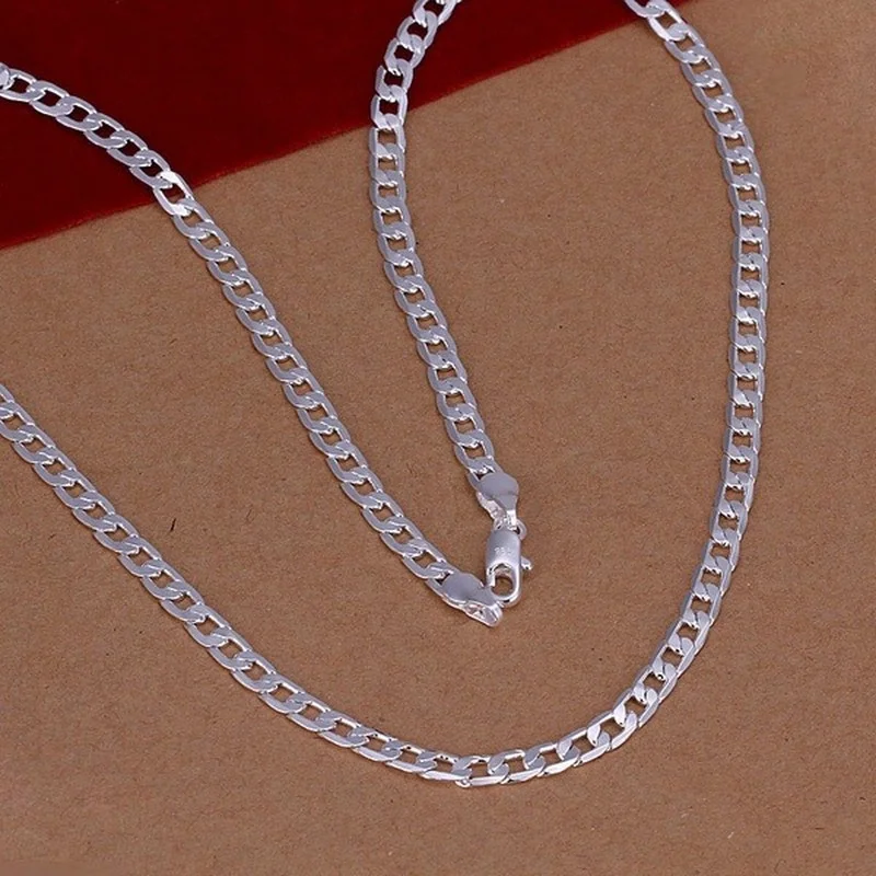 16-30 inç Gümüş renk kolye zarif lüks muhteşem charm moda charm 4MM zincir kadın erkek kolye takı damgalı 925