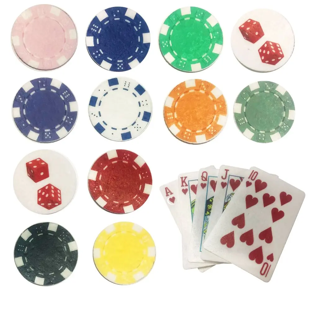 17 adet / takım Yenilebilir Poker Oyun Kartları Casino Zar Gofret Kağıt Kek Topper Parti Kaynağı komik aksesuarları Kek dekorasyon araçları