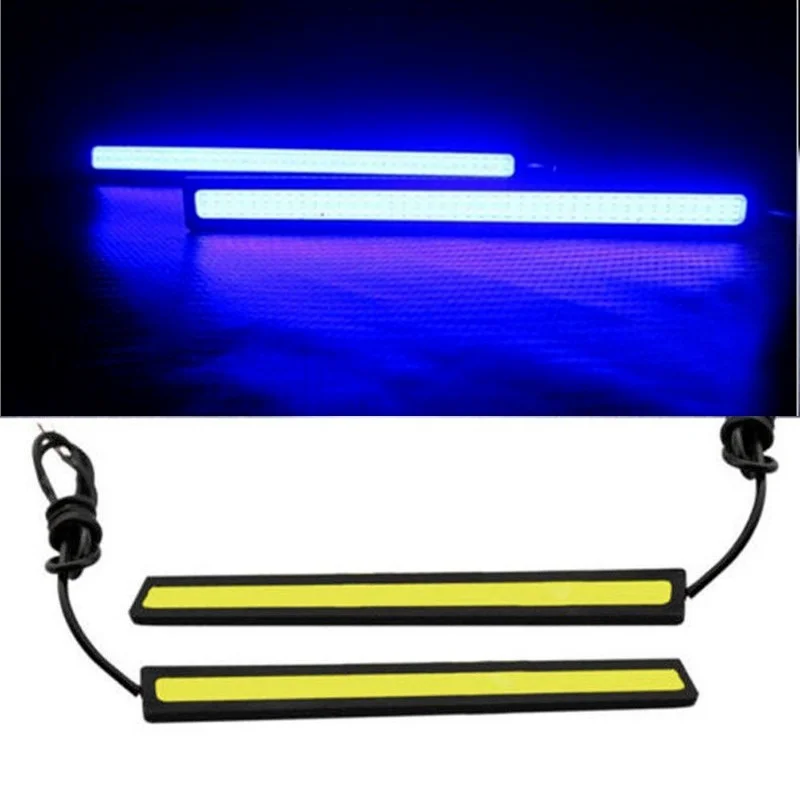 17cm evrensel mavi beyaz araba gündüz çalışan ışık COB DRL LED Panel şerit ışık su geçirmez lamba