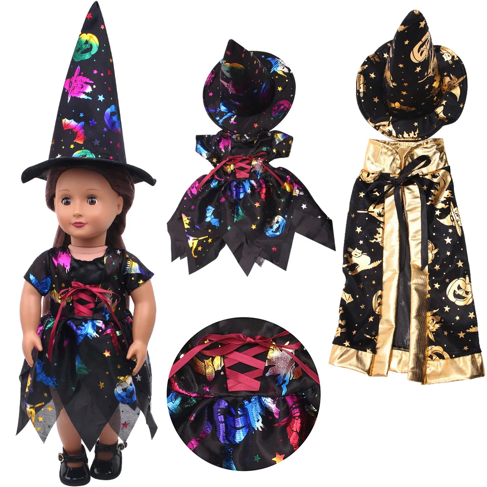 18 İnç Kız oyuncak bebek giysileri Cadılar Bayramı Koleksiyonu Şapka Pelerin Seti Yenidoğan Bebek Oyuncak Aksesuarları için 43cm Erkek amerikan oyuncak bebek Hediye c330