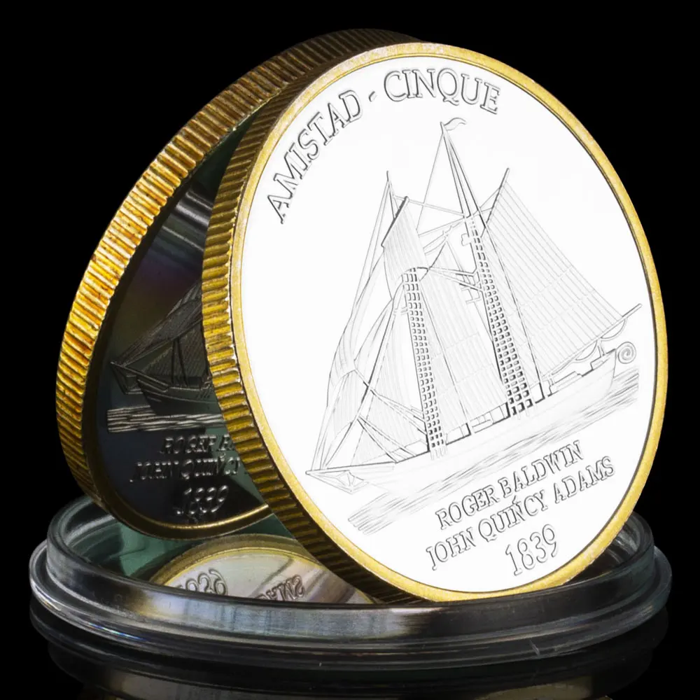 1839 Amerikan İç Savaşı Tekne Amistad Yıldönümü Gümüş Kaplama ABD Mücadelesi Coin Koleksiyon hatıra parası
