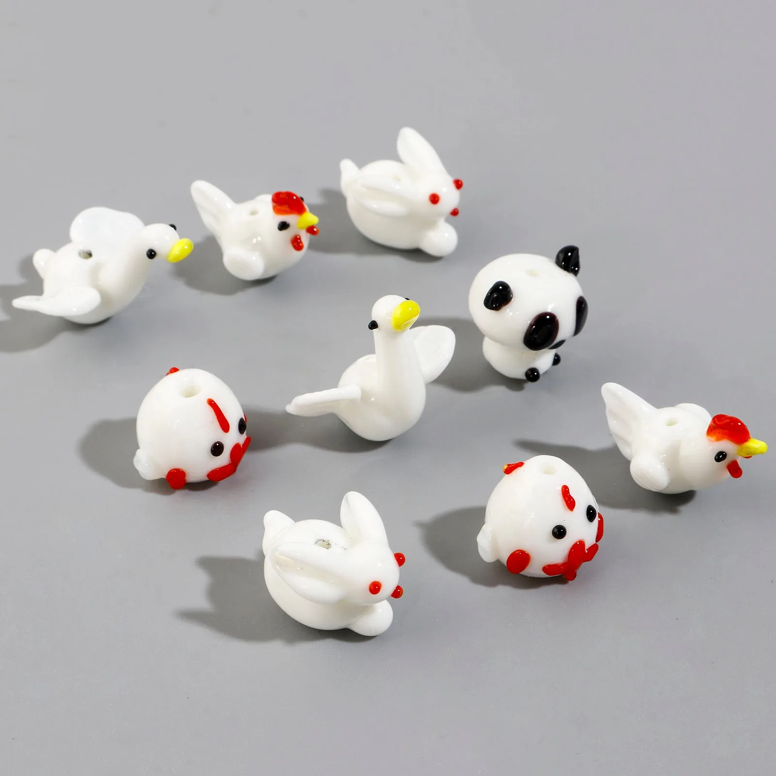 2 Adet 3D Karikatür Lampwork Cam Boncuk Sevimli Kaz Panda Hayvan Renkli Gevşek halka boncuk DIY Yapımı Kolye Bilezik Takı