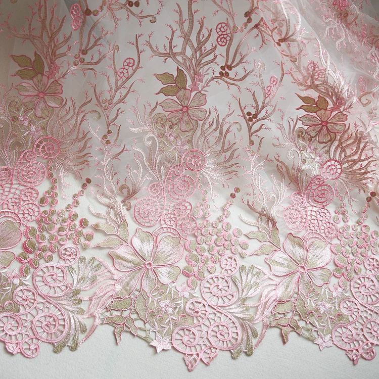 2 metre Sekiz renk moda çiçek İşlemeli Gelinlik Elbise Dantel Kumaş