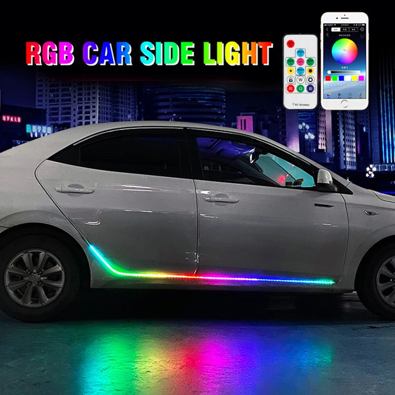 2 P araba sihirli renk kapı yan ışıkları flama dekoratif lamba evrensel at yarışı ışık kılavuzu şerit Led kapı atmosfer ışıkları