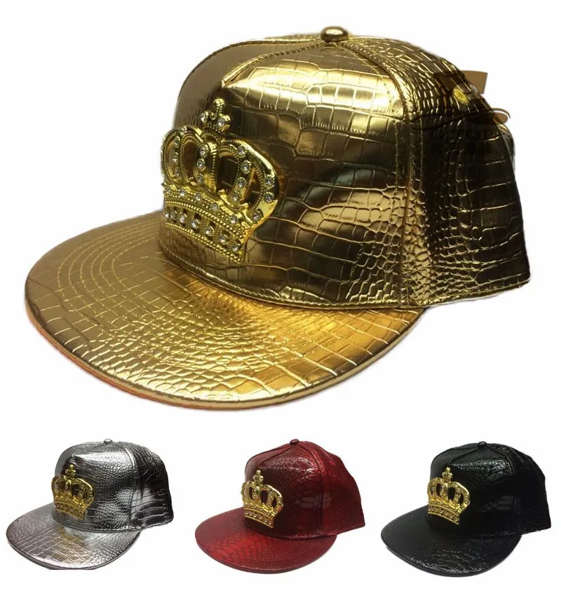 2016 Moda Deri Sonbahar Marka Metal Crowne Avrupa beyzbol şapkası Şapka Erkekler Kadınlar İçin Rahat Hip Hop Snapback Kapaklar güneş şapkaları