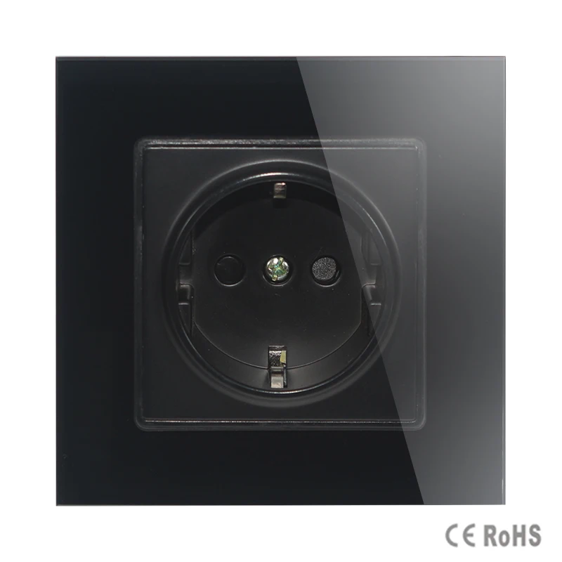 2017 Sıcak satış AB Standart Priz AC 110~250 V 16A Duvar Priz, siyah Renk temperli Kristal Cam Panel Ücretsiz kargo
