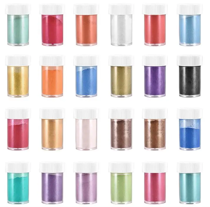 24 Renk 10g Mika Tozu Epoksi Reçine Boya İnci Pigment Doğal Mika Mineral Tozu DIY Epoksi Kalıp Takı Yapma Aksesuarları