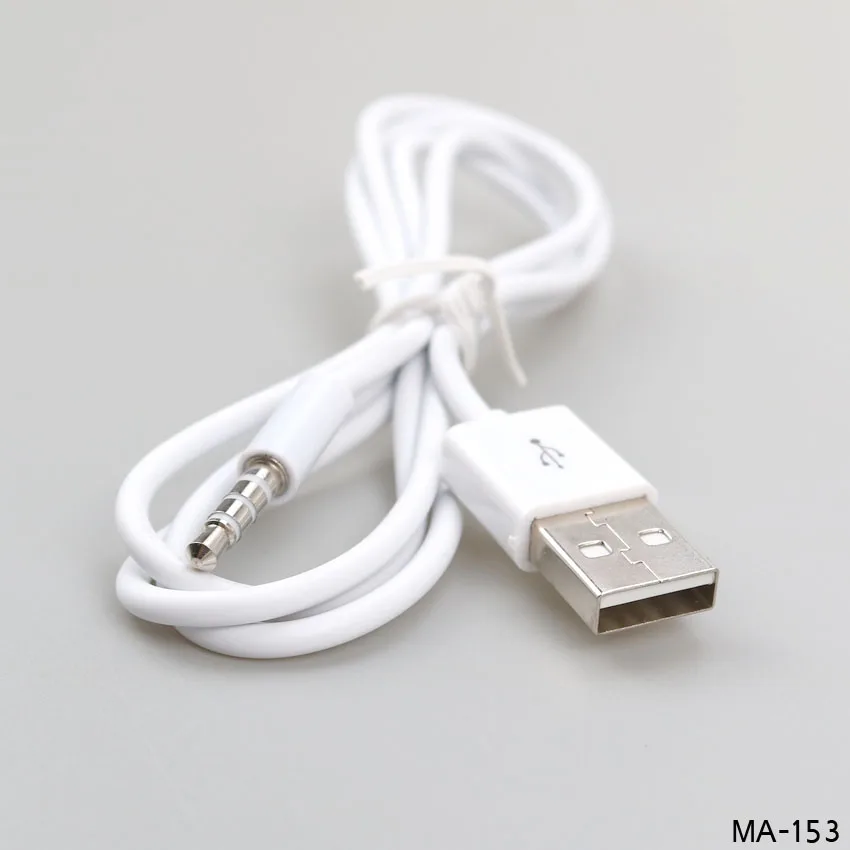 3.5 mm Fiş Ses AUX USB 2.0 Fiş Adaptörü Şarj Kablosu 1M Beyaz