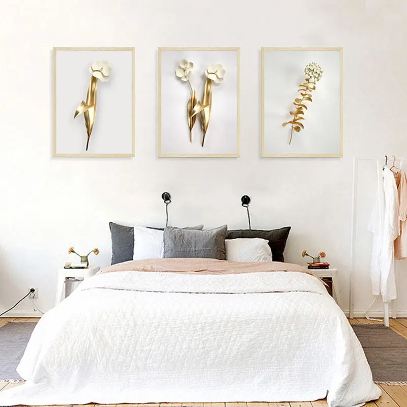 3 adet 3D Duvar Metal Çiçek modern ev dekorasyonu Altın Ginkgo Biloba Duvar Dekorasyon Oturma Odası Ofis için