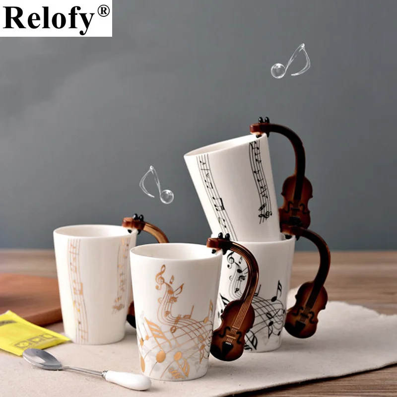300ml Yaratıcı Seramik Kahve Kupa Kişiselleştirilmiş Müzik Grip Aile Severler Kahve Fincanı Kahvaltı süt kupası İçecek Malzemesi