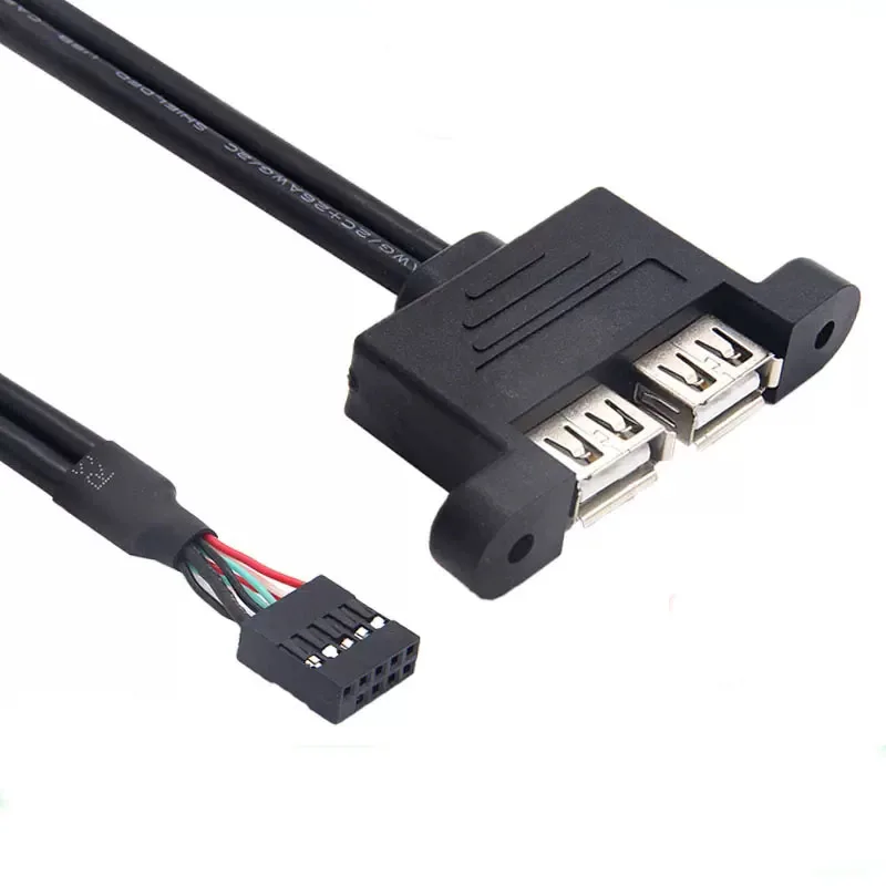 30cm 50cm Anakart Dahili 9pin Pitch 2.54 mm Çift Bağlantı Noktalı USB 2.0 A Dişi Vida Kilit Paneli Montaj Kablosu