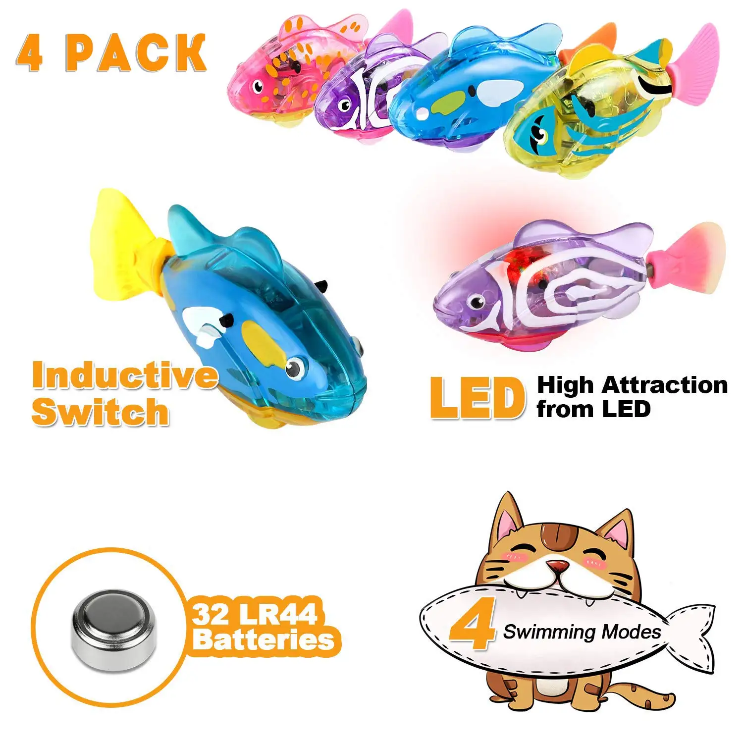 4 ADET Kedi İnteraktif Elektrikli Balık Oyuncak Su Kedi Oyuncak Kapalı Oyun Yüzme Balık Oyuncak Kedi ve Köpek için led ışık Pet Oyuncaklar