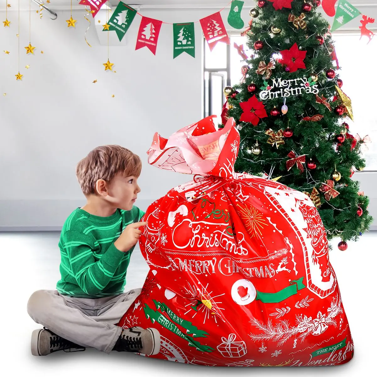 4 adet Merry Christmas hediye keseleri Büyük Noel Goody Çanta 4 Hediye Kartları Halatlar Hediye ambalaj poşetleri Hediyeler Şekerler Saklama Torbaları