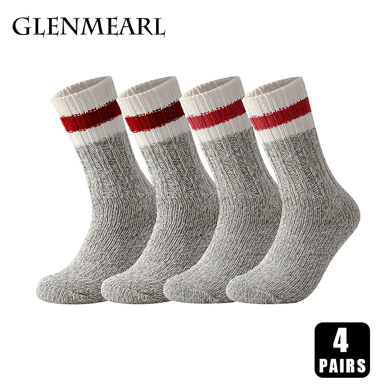 4 Pairs Kadın Çorap Merinos Yünü Kış Kalın Sıcak Spor Açık Rahat Çorap Yumuşak Yüksek Kaliteli Şerit Orta Tüp Çorap erkekler için