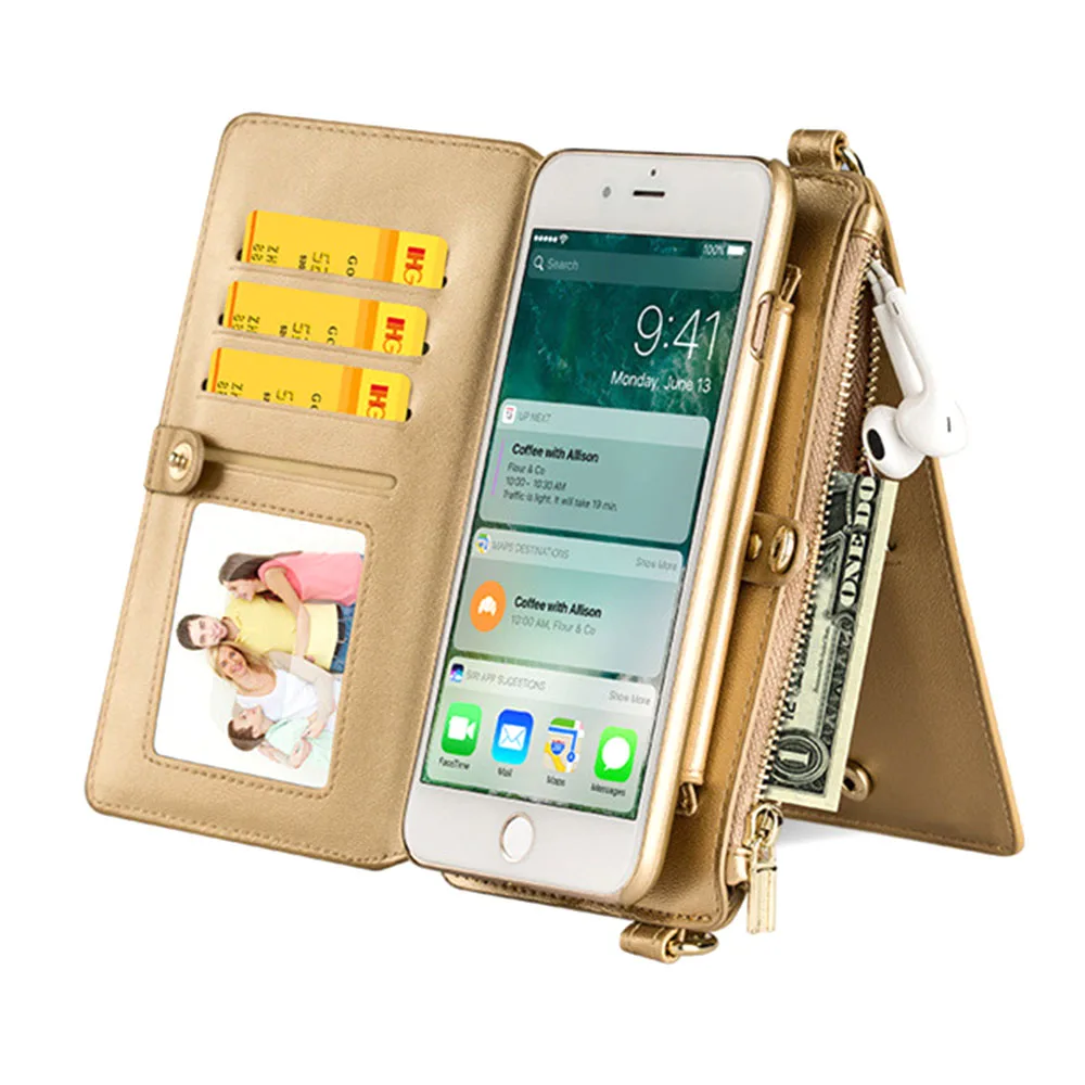 4in1 deri cüzdan Çanta iPhone için kılıf 12/11/6/7/8 / Pro / XR / XS Max / X / Artı Ayrılabilir Telefon Kız Kadın Erkek omuz çantası Kapak