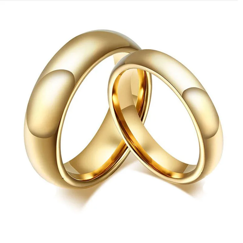 4mm6mm Paslanmaz Çelik Moda Altın Renk Severler Çift Düğün Band Bildirimi Yıldönümü söz yüzüğü Takı Yılbaşı Hediyeleri