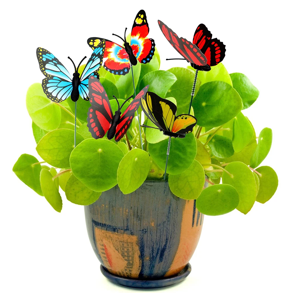 5 Adet / grup Kelebek Çiçek Saksıları Dekorasyon Açık Dekor Renkli Kelebek Kazık Bahçe Malzemeleri