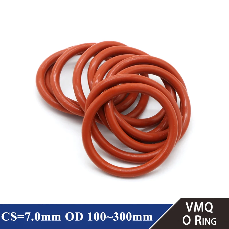 5 Adet Gıda Sınıfı VMQ O Ring Conta CS 7mm OD 100 ~ 300mm Su Geçirmez Yıkayıcı Yuvarlak O Şekli Kauçuk silikon halka Kırmızı