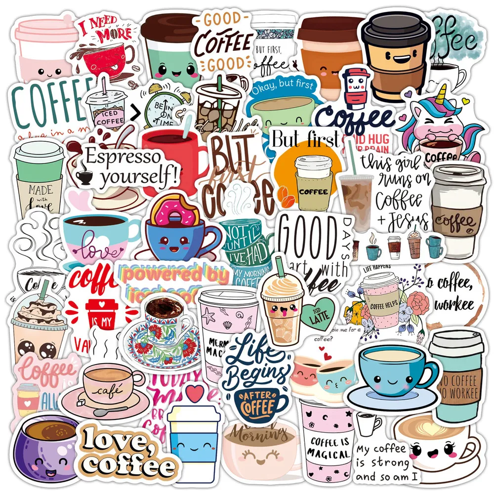 50 ADET Karikatür Kahve Fincanı Çıkartmalar El Sanatları ve Scrapbooking Sevimli Kahve Sticker Çocuk Oyuncakları Kitap Dekoratif Sticker DIY Kırtasiye