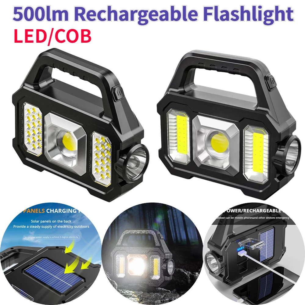 500lm Güneş LED kamp feneri COB çalışma lambaları Projektör Su Geçirmez 6 Dişliler USB Şarj Fenerler Kamp Yürüyüş için