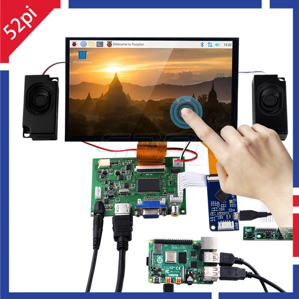52Pi 7 İnç 1024x600 Kapasitif Dokunmatik Ekran DIY Kiti(hoparlörlü) ile 3D Yazıcı Ahududu Pi / PC / Jetson Nano