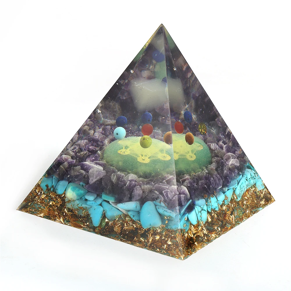 6-10cm Büyük Çakra Orgon piramidi Reiki Şifa Kristal Reçine Orgonit Takı EMF Koruma Meditasyon Aracı