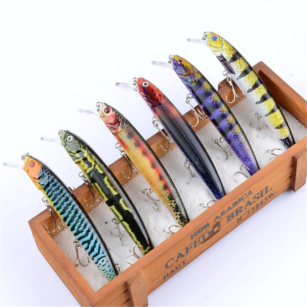 6 adet / grup Minnow Balıkçılık Yemler 16g / 12.5 cm Boyalı Serisi Askıya Minnow Pike Bas Balıkçılık Cazibesi 3D Gözler Plastik Pesca Isca Yemler