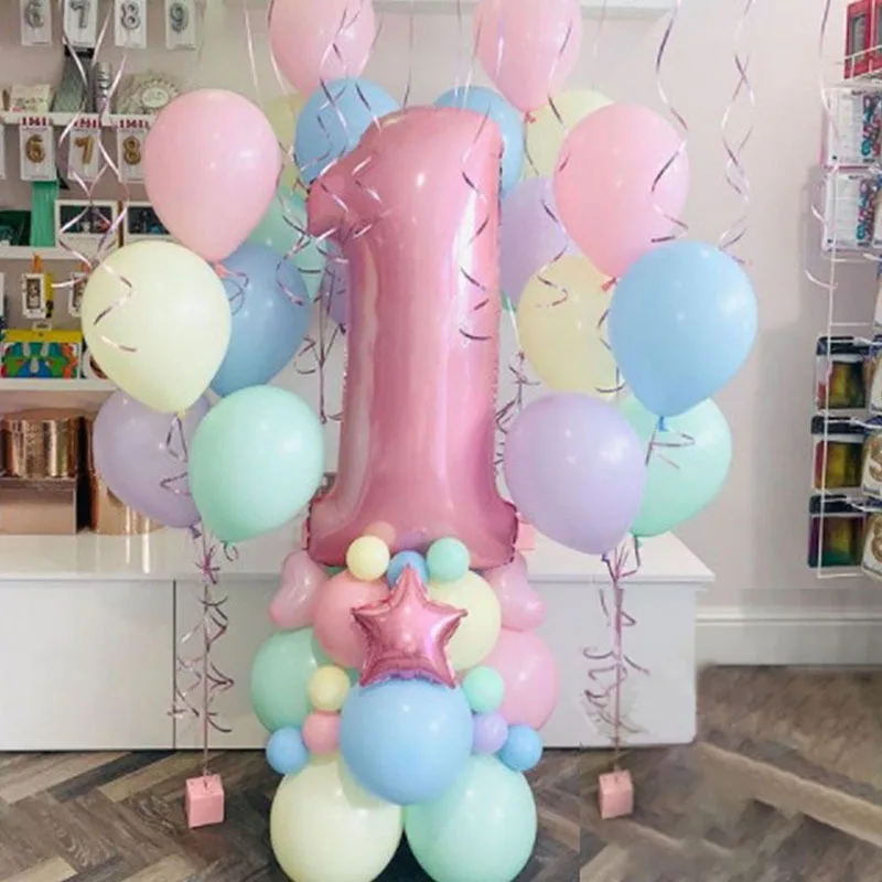 63 adet Acıbadem Kurabiyesi Lateks balonlar Şeker Pembe Balonlar Seti 1 2 3 4 5 6 7 8 9 Doğum Günü Partisi Süslemeleri Çocuklar Bebek Duş kız Unicorn