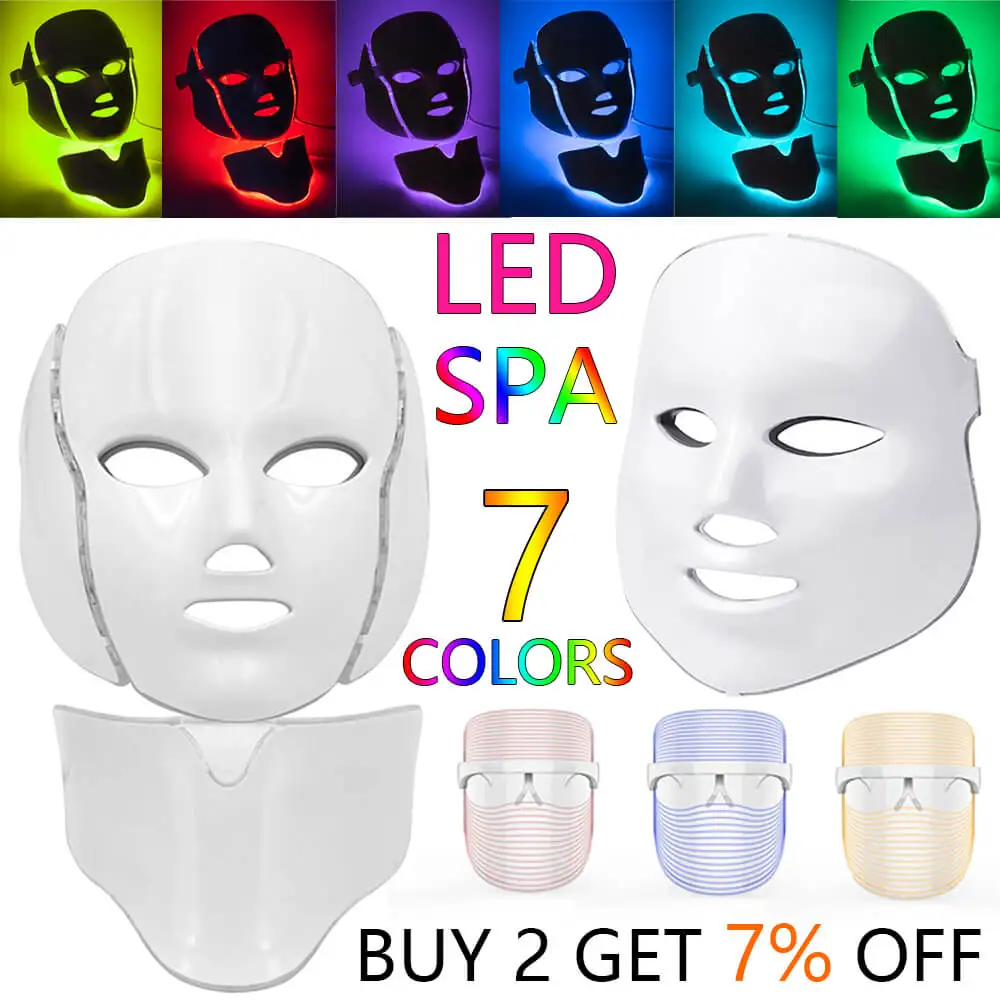 7 Renk led ışık Yüz Maskesi Boyun Cilt Microcurrent Bakımı Foton Tedavisi SPA Güzellik Sıkın Cihazı Kırışıklık Karşıtı Akne Tedavisi