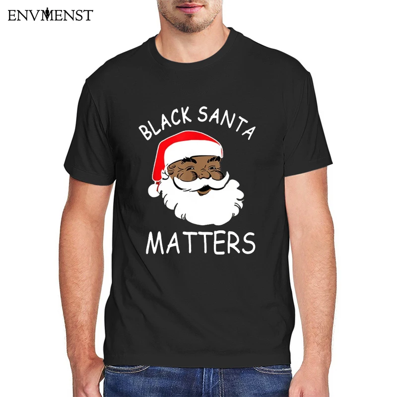 Afrika Amerikan Santa T-Shirt Büyük Boy Erkek Giyim Aile Giyim Siyah Önemli Noel Noel Tee Komik Grafik Kısa kollu