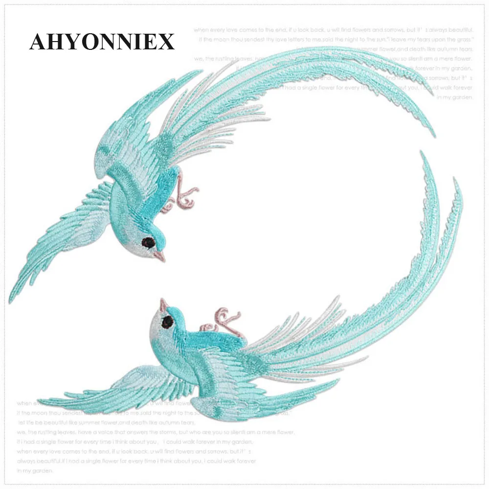 AHYONNIEX 6 Renkler Büyük Nakış Kuş Yamalar DIY Giyim İçin Demir On Sticker İle Sıcak Eriyik Tutkal Arka