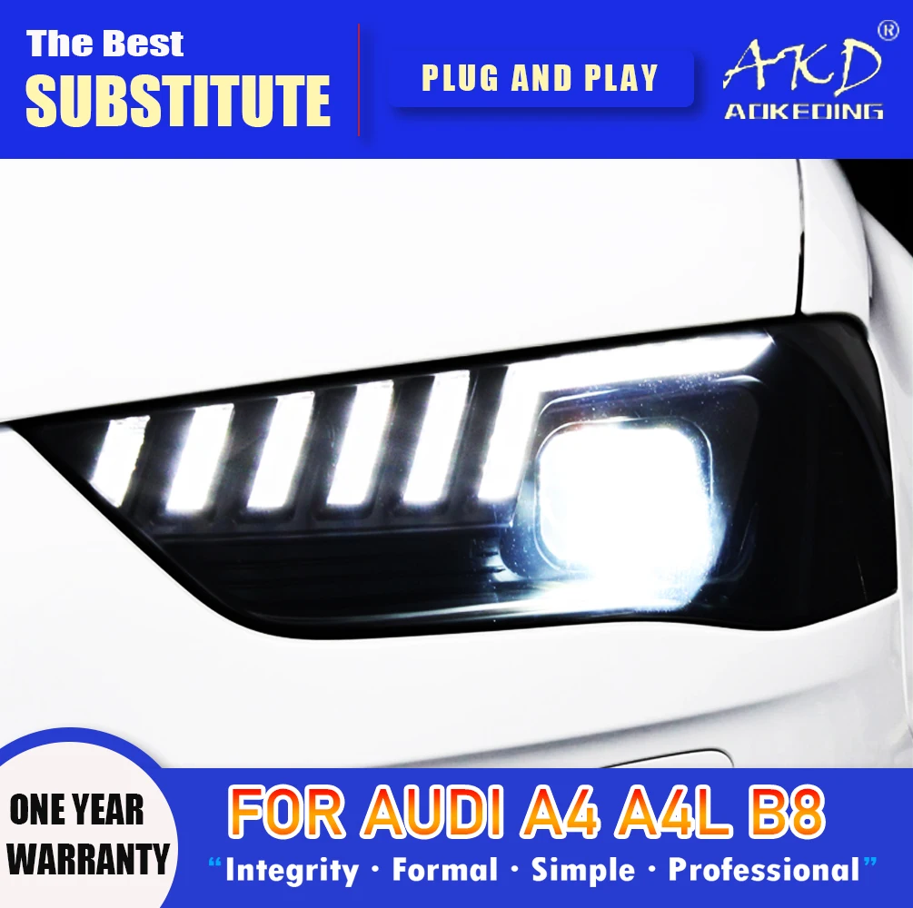 AKD Kafa Lambası Audi A4 LED Far 2009-2016 Farlar A4L B8 DRL Dönüş Sinyali Yüksek ışın Melek Göz Projektör Lens