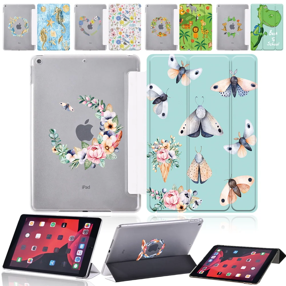 Akıllı Tablet Kılıf Apple iPad 10.2 inç için 9th Nesil 2021 Sevimli Karikatür Desen İpad Kılıfları Üç katlı Standı Kapak + Stylus