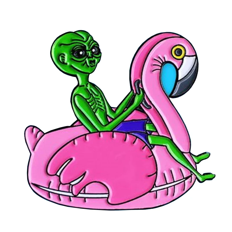 Alien binmek flamingo emaye pin uzay ET broş komik sevimli rozeti bilim takı yenilik hediye