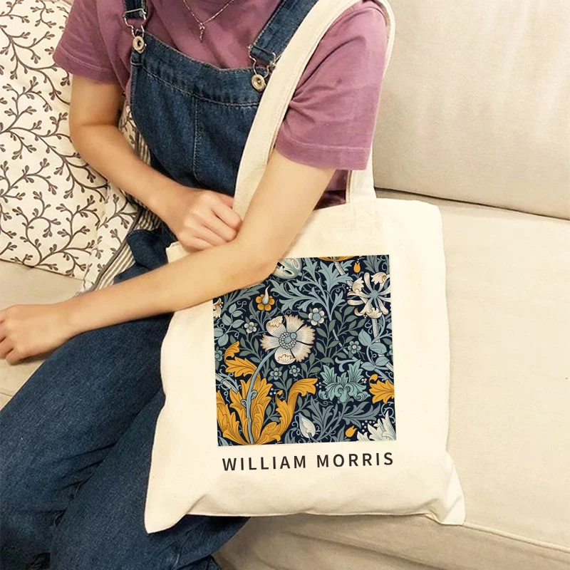Alışveriş çantası Çanta Vintage Yaprak Çiçek William Morris Yeniden Kullanılabilir Çanta Omuz Katlanabilir Moda Tuval Yüksek Kapasiteli alışveriş çantası