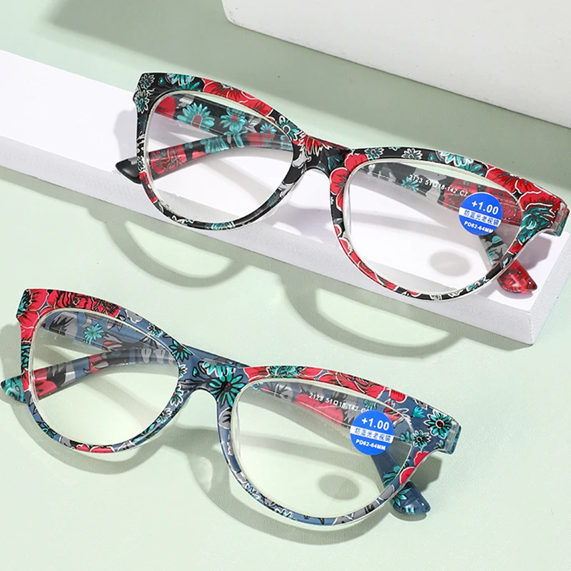Anti mavi ışık kedi göz okuma gözlüğü kadın moda presbiyopik gözlük büyüteç tam çerçeve bilgisayar koruma gözlük + 150